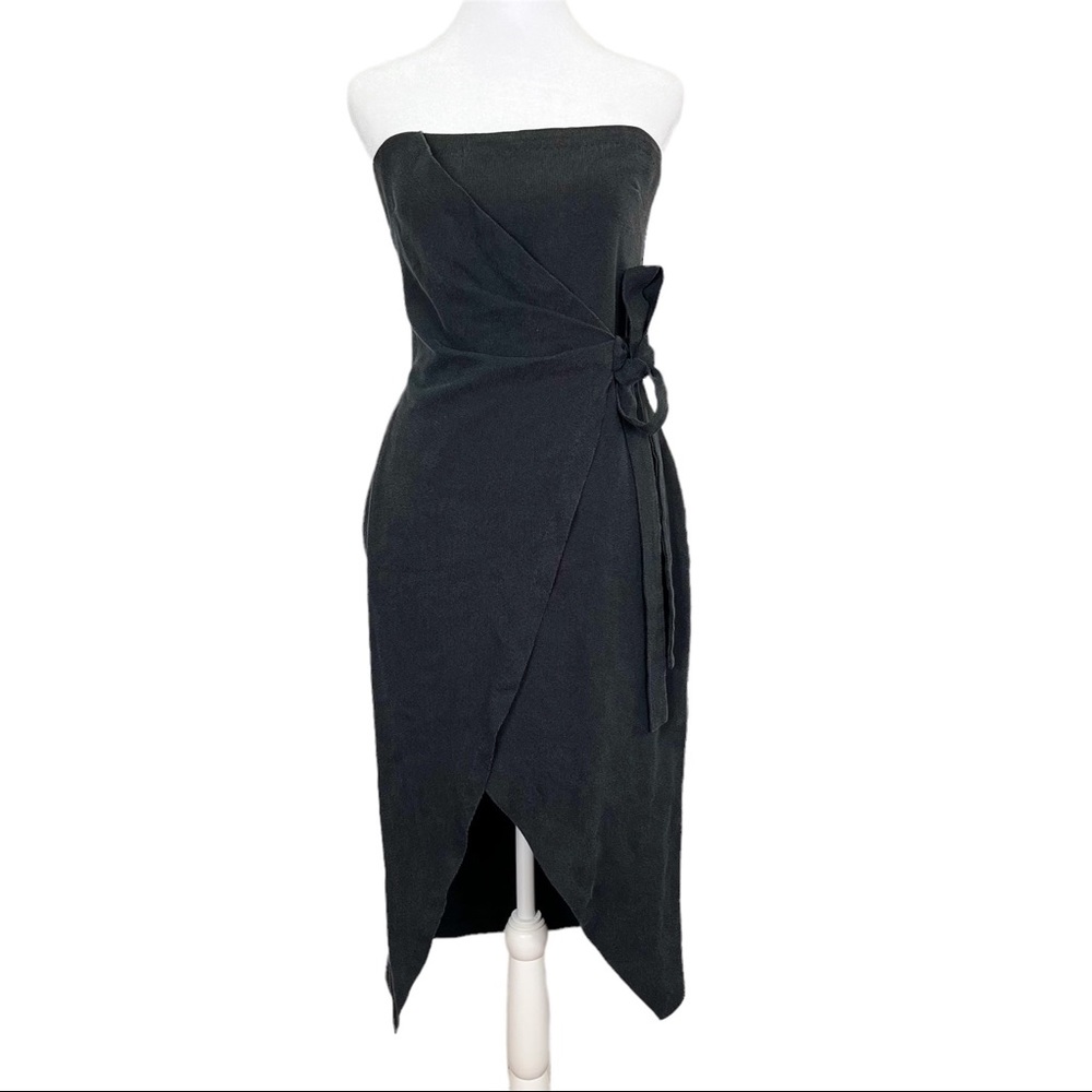 Bec + Bridge Gray/Vintage Black Strapless Asymmetrical Drape‎ Midi Dress Size 4